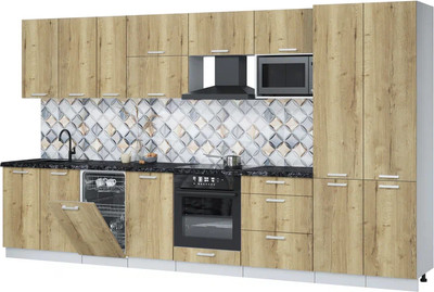 Кухонный гарнитур Интерлиния Мила Лайт 3.7-ПМ4  (дуб золотой/дуб золотой/кастилло темный) - 