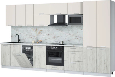 Кухонный гарнитур Интерлиния Мила Лайт 3.7-ПМ4  (персидский жемчуг/дуб белый/серый каспий) - 