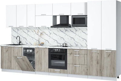 Кухонный гарнитур Интерлиния Мила Лайт 3.7-ПМ4  (белый платинум/дуб серый/белый гранит) - 