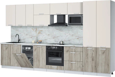 Кухонный гарнитур Интерлиния Мила Лайт 3.7-ПМ4  (персидский жемчуг/дуб серый/серый каспий) - 