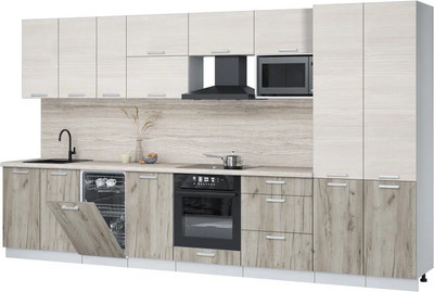 Кухонный гарнитур Интерлиния Мила Лайт 3.7-ПМ4  (вудлайн кремовый/дуб серый/травертин серый) - 