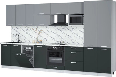 Кухонный гарнитур Интерлиния Мила Лайт 3.7-ПМ4  (серебро/антрацит/белый гранит) - 