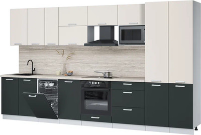 Кухонный гарнитур Интерлиния Мила Лайт 3.7-ПМ4  (персидский жемчуг/антрацит/травертин серый) - 