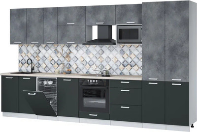 Кухонный гарнитур Интерлиния Мила Лайт 3.7-ПМ4 (бетон портленд/антрацит/травертин серый) - 