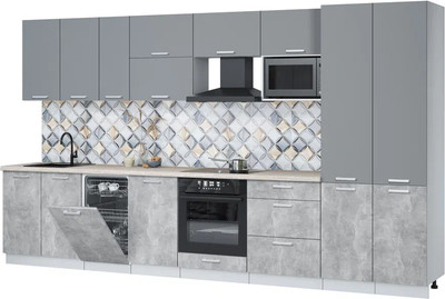 Кухонный гарнитур Интерлиния Мила Лайт 3.7-ПМ4  (серебро/бетон/травертин серый) - 