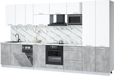 Кухонный гарнитур Интерлиния Мила Лайт 3.7-ПМ4  (белый платинум/бетон/белый гранит) - 