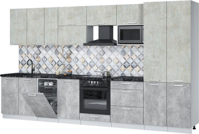 Кухонный гарнитур Интерлиния Мила Лайт 3.7-ПМ4  (бетон лайт/бетон/кастилло темный) - 