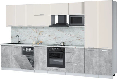 Кухонный гарнитур Интерлиния Мила Лайт 3.7-ПМ4  (персидский жемчуг/бетон/серый каспий) - 