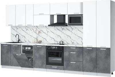 Кухонный гарнитур Интерлиния Мила Лайт 3.7-ПМ4 ( белый платинум/бетон портленд/белый гранит) - 