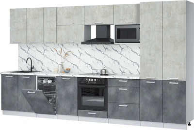 Кухонный гарнитур Интерлиния Мила Лайт 3.7-ПМ4  (бетон лайт/бетон портленд/белый гранит) - 