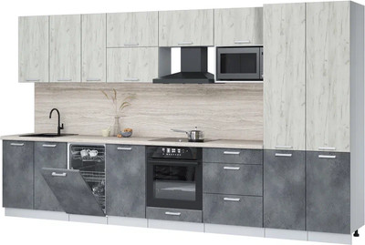 Кухонный гарнитур Интерлиния Мила Лайт 3.7-ПМ4  (дуб белый/бетон портленд/травертин серый) - 