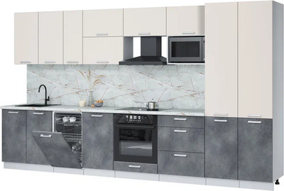 Кухонный гарнитур Интерлиния Мила Лайт 3.7-ПМ4  (персидский жемчуг/бетон портленд/серый каспий) - 