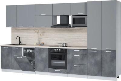 Кухонный гарнитур Интерлиния Мила Лайт 3.7-ПМ4  (серебро/бетон портленд/травертин серый) - 