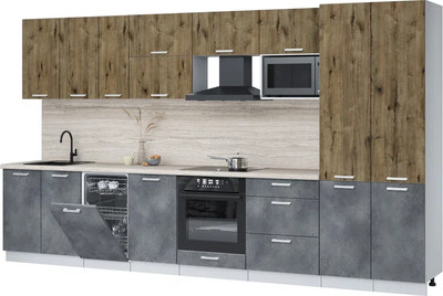 Кухонный гарнитур Интерлиния Мила Лайт 3.7-ПМ4  (дуб веллингтон/бетон портленд/травертин серый) - 