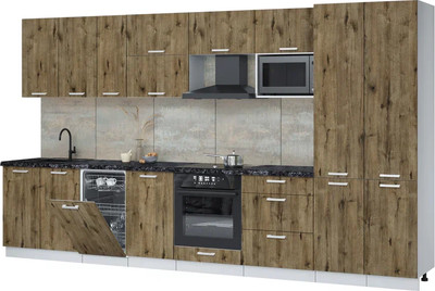 Кухонный гарнитур Интерлиния Мила Лайт 3.7-ПМ4 ( дуб веллингтон/дуб веллингтон/кастилло темный) - 