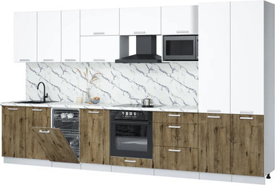 Кухонный гарнитур Интерлиния Мила Лайт 3.7-ПМ4 ( белый платинум/дуб веллингтон/белый гранит) - 