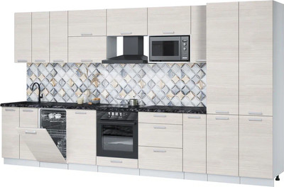 Кухонный гарнитур Интерлиния Мила Лайт 3.8-ПМ4  (вудлайн кремовый/вудлайн кремовый/кастилло темный) - 