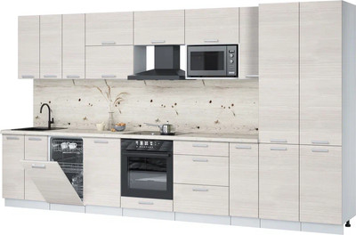 Кухонный гарнитур Интерлиния Мила Лайт 3.8-ПМ4  (вудлайн кремовый/вудлайн кремовый/бискайская сосна) - 