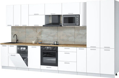 Кухонный гарнитур Интерлиния Мила Лайт 3.8-ПМ4  (белый платинум/белый платинум/дуб бунратти) - 