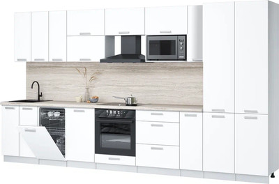 Кухонный гарнитур Интерлиния Мила Лайт 3.8-ПМ4  (белый платинум/белый платинум/травертин серый) - 