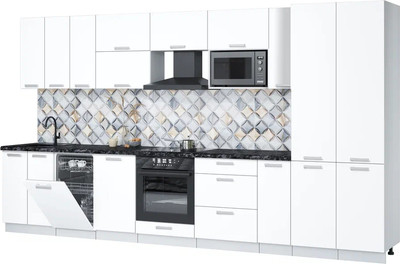 Кухонный гарнитур Интерлиния Мила Лайт 3.8-ПМ4  (белый платинум/белый платинум/кастилло темный) - 