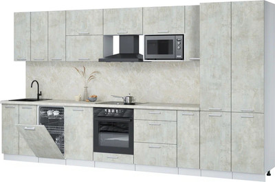 Кухонный гарнитур Интерлиния Мила Лайт 3.8-ПМ4  (бетон лайт/бетон лайт/опал светлый) - 