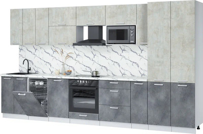 Кухонный гарнитур Интерлиния Мила Лайт 3.8-ПМ4  (бетон лайт/бетон портленд/белый гранит) - 