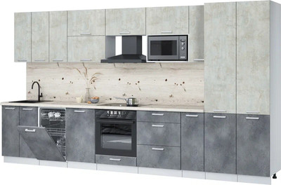 Кухонный гарнитур Интерлиния Мила Лайт 3.8-ПМ4  (бетон лайт/бетон портленд/бискайская сосна) - 