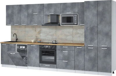 Кухонный гарнитур Интерлиния Мила Лайт 3.8-ПМ4  (бетон портленд/бетон портленд/дуб бунратти) - 