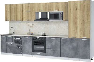 Кухонный гарнитур Интерлиния Мила Лайт 3.8-ПМ4  (дуб золотой/бетон портленд/опал светлый) - 