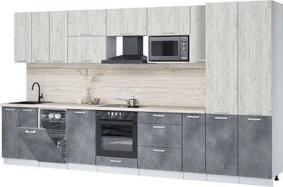 Кухонный гарнитур Интерлиния Мила Лайт 3.8-ПМ4  (дуб белый/бетон портленд/травертни) - 