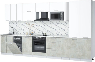 Кухонный гарнитур Интерлиния Мила Лайт 3.8-ПМ4 ( белый платинум/бетон лайт/белый гранит) - 