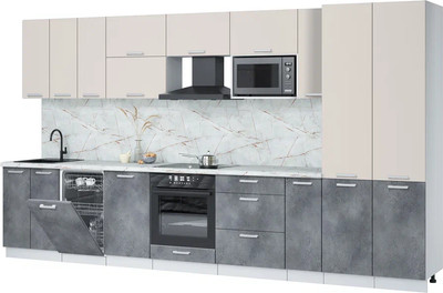 Кухонный гарнитур Интерлиния Мила Лайт 3.8-ПМ4 ( персидский жемчуг/бетон портленд/серый каспий) - 