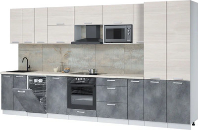 Кухонный гарнитур Интерлиния Мила Лайт 3.8-ПМ4  (вудлайн кремовый/бетон портленд/бискайская сосна) - 