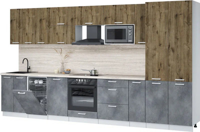 Кухонный гарнитур Интерлиния Мила Лайт 3.8-ПМ4  (дуб веллингтон/бетон портленд/травертин серый) - 