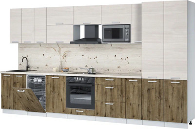 Кухонный гарнитур Интерлиния Мила Лайт 3.8-ПМ4  (вудлайн кремовый/дуб веллингтон/бискайская сосна) - 