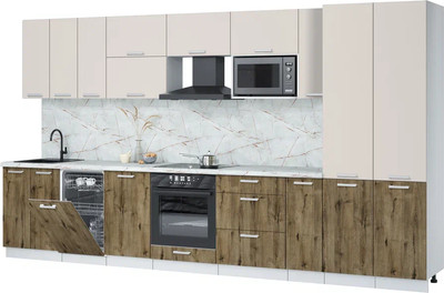 Кухонный гарнитур Интерлиния Мила Лайт 3.8-ПМ4  (персидский жемчуг/дуб веллингтон/серый каспий) - 