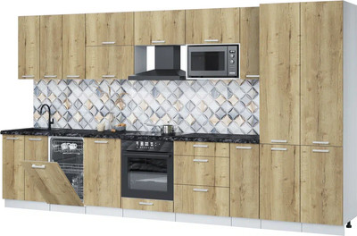 Кухонный гарнитур Интерлиния Мила Лайт 3.8-ПМ4  (дуб золотой/дуб золотой/кастилло темный) - 