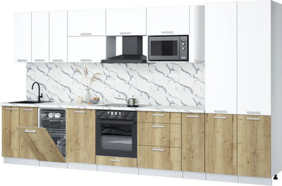 Кухонный гарнитур Интерлиния Мила Лайт 3.8-ПМ4  (белый платинум/дуб золотой/белый гранит) - 