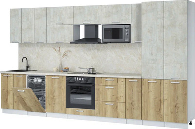 Кухонный гарнитур Интерлиния Мила Лайт 3.8-ПМ4  (бетон лайт/дуб золотой/опал светлый) - 