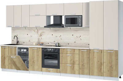 Кухонный гарнитур Интерлиния Мила Лайт 3.8-ПМ4 ( персидский жемчуг/дуб золотой/бискайская сосна) - 