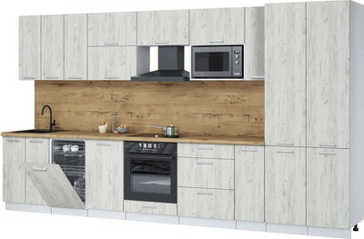 Кухонный гарнитур Интерлиния Мила Лайт 3.8-ПМ4  (дуб белый/дуб белый/дуб бунратти) - 