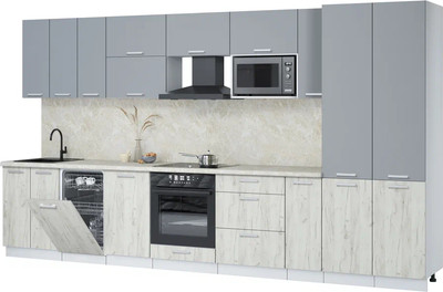 Кухонный гарнитур Интерлиния Мила Лайт 3.8-ПМ4  (серебро/дуб белый/опал светлый) - 