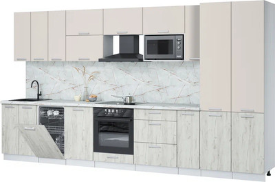 Кухонный гарнитур Интерлиния Мила Лайт 3.8-ПМ4  (персидский жемчуг/дуб белый/серый каспий) - 