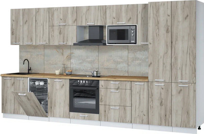 Кухонный гарнитур Интерлиния Мила Лайт 3.8-ПМ4  (дуб серый/дуб серый/дуб бунратти) - 