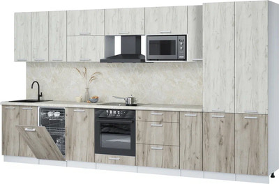 Кухонный гарнитур Интерлиния Мила Лайт 3.8-ПМ4  (дуб белый/дуб серый/опал светлый) - 