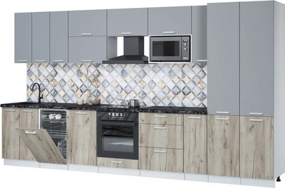 Кухонный гарнитур Интерлиния Мила Лайт 3.8-ПМ4  (серебро/дуб серый/кастилло темный) - 