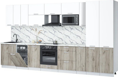 Кухонный гарнитур Интерлиния Мила Лайт 3.8-ПМ4  (белый платинум/дуб серый/белый гранит) - 