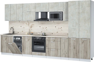 Кухонный гарнитур Интерлиния Мила Лайт 3.8-ПМ4  (бетон лайт/дуб серый/бискайская сосна) - 