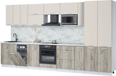 Кухонный гарнитур Интерлиния Мила Лайт 3.8-ПМ4  (персидский жемчуг/дуб серый/серый каспий) - 